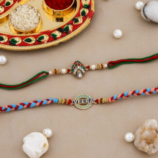 Designer Veera and Traditional Bhai Rakhi Combo with Thali