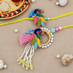 Colourful Bhaiya-Bhabhi Rakhi Combo with Parrot Design, Beadwork, Tassels, Decorative Thali & Chocolate for Raksha Bandhan