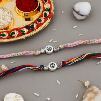 Minimalist Silver Thread Designer Rakhi Combo with Thali
